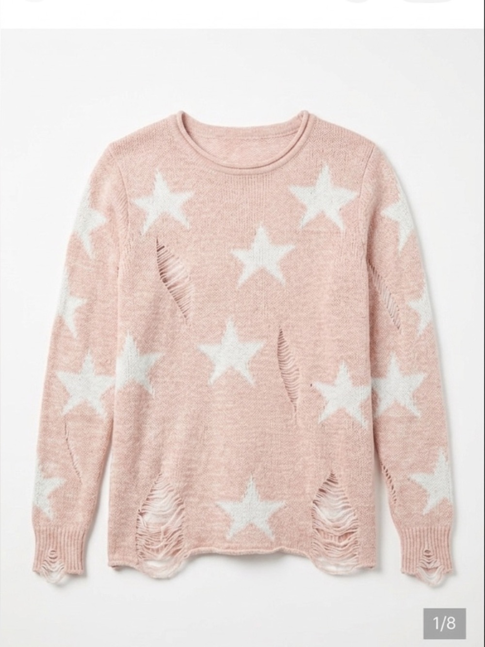 Forever 21 Distressed Star Open Knit Sweater Coral Pink White Women’s Small
